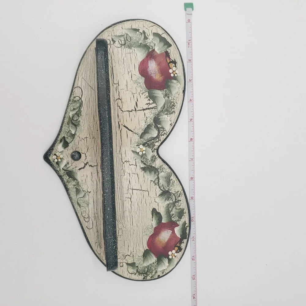 Rustic Heart Wall Shelf Hand Painted Apple Vine Crackle Finish Country Decor